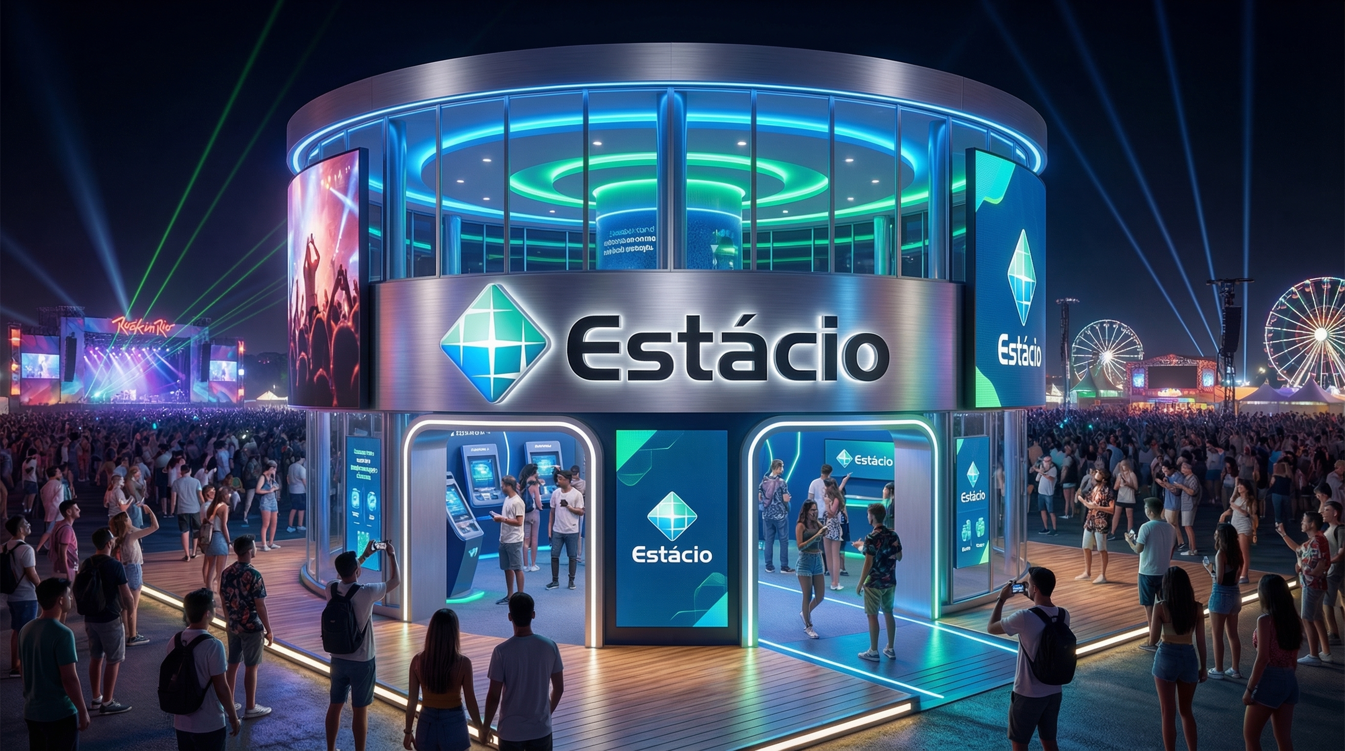 Jovens universitários em ambiente de experiência educacional